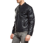 Double Zip Leather Jacket // Navy (L)