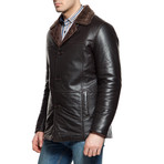 Faux Fur Leather Jacket // Brown (3XL)
