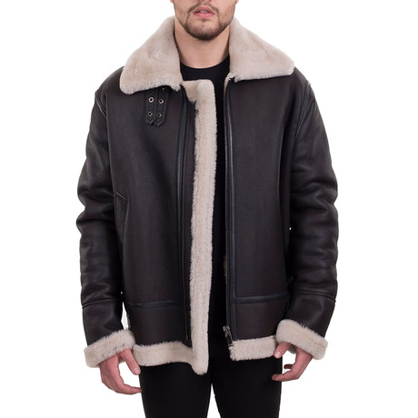 Fur Zip Leather Jacket // Brown (XS)