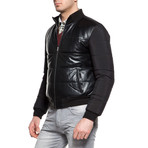 Quilted Puffy Leather Jacket // Black (XL)