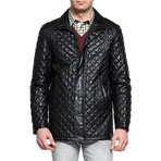 Quilted Snap Leather Jacket // Black (M)