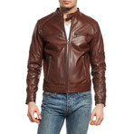 Double Zip Leather Jacket // Tobacco (L)