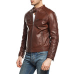 Double Zip Leather Jacket // Tobacco (3XL)