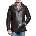 Faux Fur Leather Jacket // Brown (L)