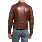 Double Zip Leather Jacket // Tobacco (L)