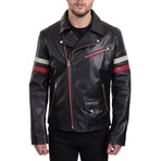 Stripe Leather Jacket // Black + Red (L)