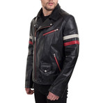 Stripe Leather Jacket // Black + Red (2XL)