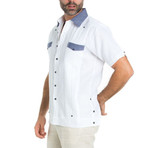 Premium Guayabera Shirt Short-Sleeve // White + Navy (L)