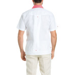 Premium Guayabera Shirt Short-Sleeve // White + Red (M)