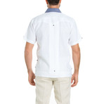 Premium Guayabera Shirt Short-Sleeve // White + Navy (L)