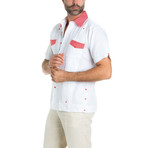 Premium Guayabera Shirt Short-Sleeve // White + Red (L)