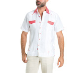 Premium Guayabera Shirt Short-Sleeve // White + Red (M)