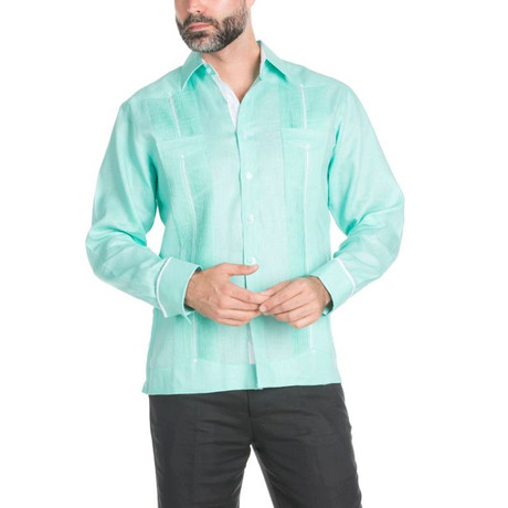 Stylish Guayabera Long-Sleeve Shirt // Mint (S)