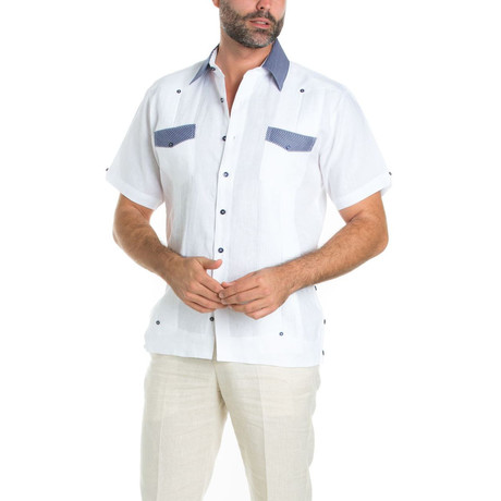 Premium Guayabera Shirt Short-Sleeve // White + Navy (S)