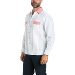 Gingham Print +Trim Accent Long-Sleeve Shirt // White + Salmon (L)