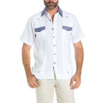 Premium Guayabera Shirt Short-Sleeve // White + Navy (L)