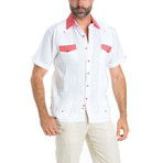 Premium Guayabera Shirt Short-Sleeve // White + Red (2XL)