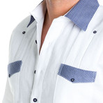 Premium Guayabera Shirt Short-Sleeve // White + Navy (2XL)