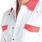 Premium Guayabera Shirt Short-Sleeve // White + Red (M)