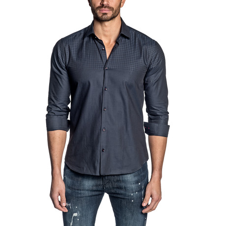 Checkered Long-Sleeve Shirt // Midnight Navy (S)