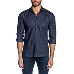 Jacquard Long Sleeve Shirt // Navy (M)