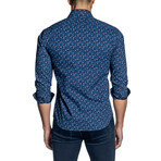 Long Sleeve Shirt // Dark Blue Floral (M)