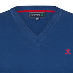 Vargo V-Neck Pullover + Arm Patch // Indigo + Red (XL)
