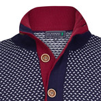 Peoria Buttoned Collar Pullover // Navy + Ecru (XL)