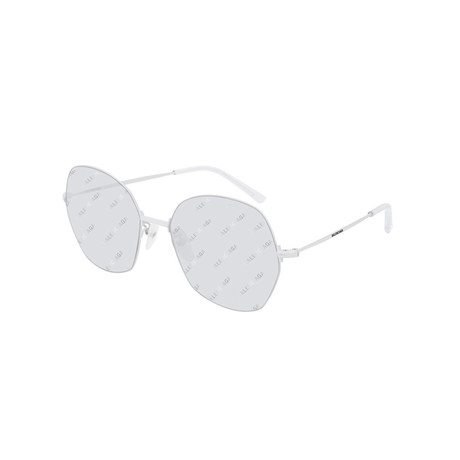 Balenciaga // Men's Logo Hexagonal Aviator Sunglasses // White