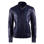 Frank Leather Jacket // Navy Vegetal (3XL)