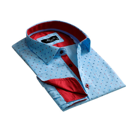 Reversible Cuff French Cuff Dress Shirt // Light Blue + Red (S)