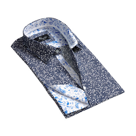 Amedeo Exclusive // Reversible Cuff French Cuff Dress Shirt // Gray + Blue Floral (S)