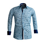 Floral Lined French Cuff Dress Shirt // Light Blue + Navy (M)