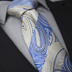 Leon Handcrafted Silk Tie // Tan + Blue