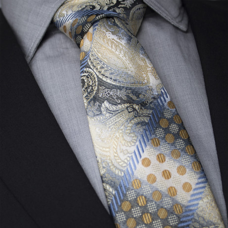 Charly Handcrafted Silk Tie // Tan + Blue