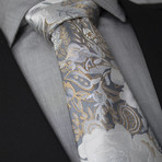 Swan Handcrafted Silk Tie // Silver + White