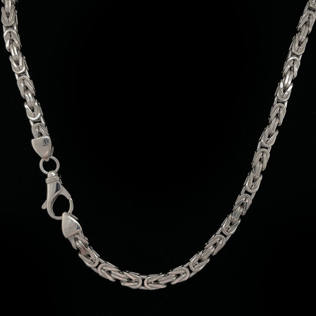 925 Solid Sterling Silver Square Byzantine Chain Necklace // 5mm (22"L // 81.6g)