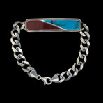 Sterling Silver Cuban ID Bracelet // 12.5mm // Turquoise + Tiger Eye