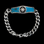 Sterling Silver Cuban ID Bracelet // 17mm // Turquoise North Star