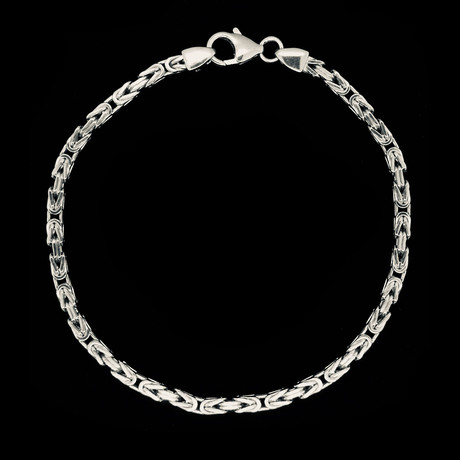 925 Solid Sterling Silver Square Byzantine Chain Bracelet // 8.5"
