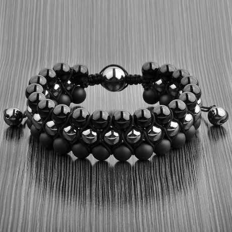 Hematite + Onyx Beaded Layer Bracelet // Black + Gray
