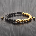 Onyx Stone Stainless Steel Skull Beaded Bracelet // Rose Gold (Gold)