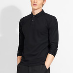 Cotton Gent // Regular Fit Long Sleeved Polo // Black (XS)