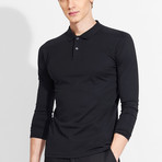 Minimalist // Slim Fit Long Sleeved Polo // Black (L)