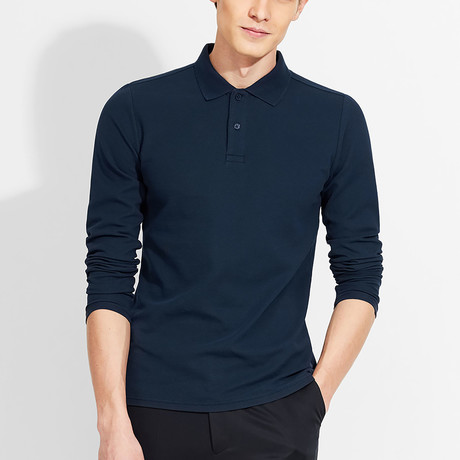 Cotton Gent // Regular Fit Long Sleeved Polo // Navy (XS)