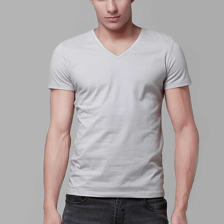 V Neck Slim Fit Tee // Light Grey (XS)