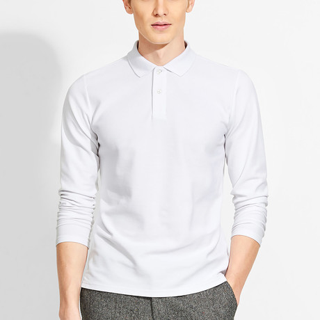 Cotton Gent // Regular Fit Long Sleeved Polo // White (XS)