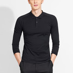 Minimalist // Slim Fit Long Sleeved Polo // Black (L)