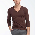 V-Neck Long Sleeve Tee // Brown (S)