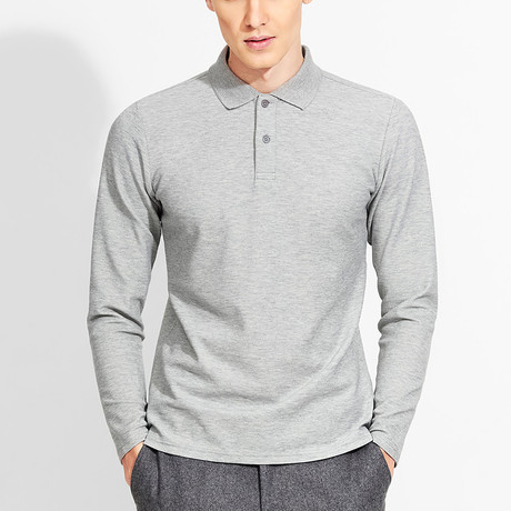 Cotton Gent // Regular Fit Long Sleeved Polo // Grey (XS)